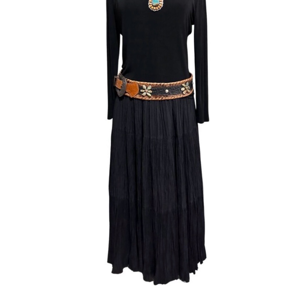 Vintage Double D Ranch crinkle black broomstick skirt western boho